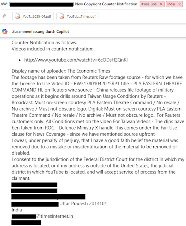 Fraudulent Counter Notification filed by The Economic Times
