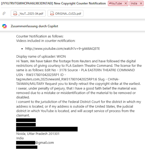 Fraudulent Counter Notification filed by WION