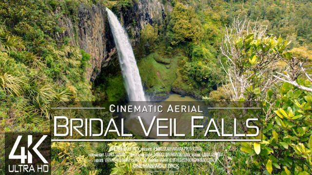 【4K】Bridal Veil Falls from Above | Waterfalls of NEW ZEALAND 2023 |Cinematic Wolf Aerial Drone Film | 1485