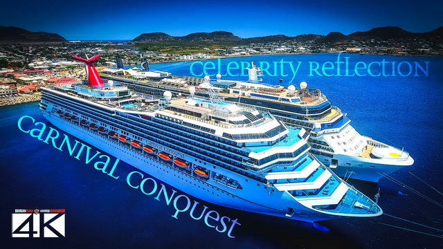 【4K】CRUISE SHIPS from Above | Carnival Conquest & Celebrity Reflection | St. Kitts Cinematic Aerial™