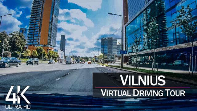 【4K 60fps】½ HOUR RELAXATION FILM: «Driving in Vilnius (Capital of Lithuania)» Ultra HD (2160p TV)